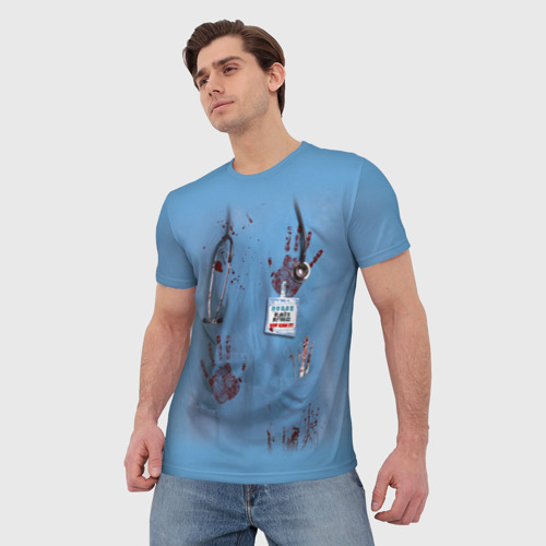 Мужская 3D футболка с принтом Костюм врача кровь, фото на моделе #1