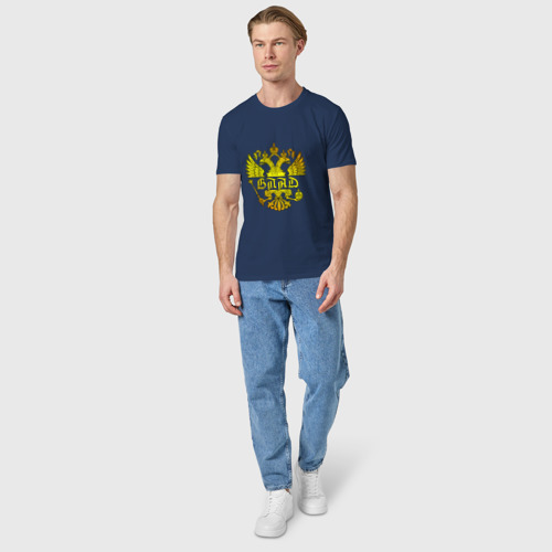 Мужская футболка хлопок с принтом Влад в золотом гербе РФ, вид сбоку #3