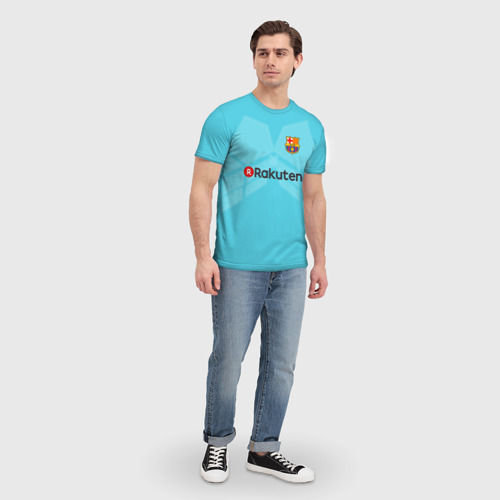 Мужская 3D футболка с принтом Лео Месси Форма Гостевая 17/18, вид сбоку #3
