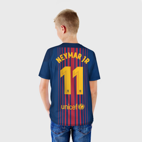 Детская 3D футболка с принтом Неймар Форма Барселона 2018, вид сзади #2