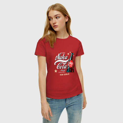 Женская футболка хлопок с принтом Nuka-Cola Corporation, фото на моделе #1