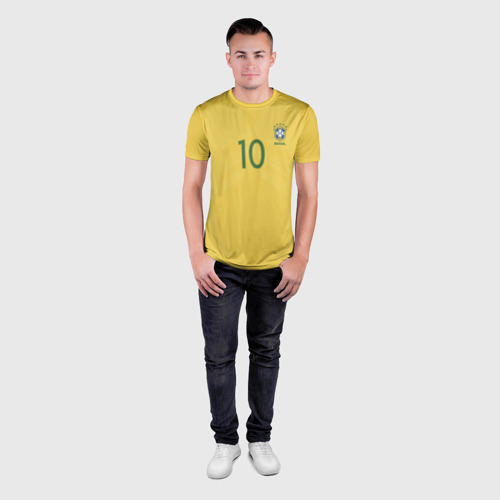 Мужская футболка 3D Slim с принтом Неймар Форма Домашняя 17-18, вид сбоку #3
