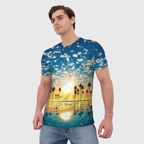 Мужская футболка 3D с принтом Туристический Рай, фото на моделе #1