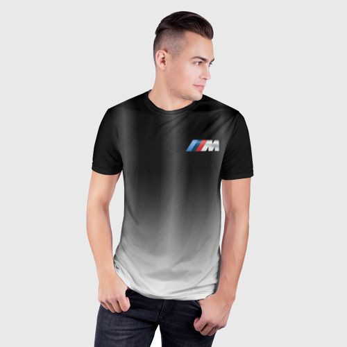 Мужская футболка 3D Slim с принтом BMW 2018 Black Gradient, фото на моделе #1