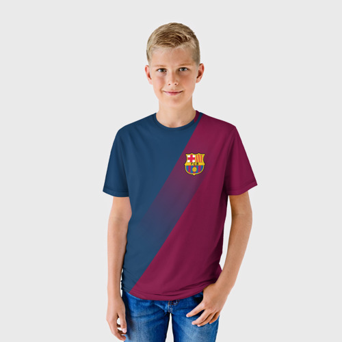 Детская футболка 3D с принтом FC Barcelona Barca ФК Барселона, фото на моделе #1
