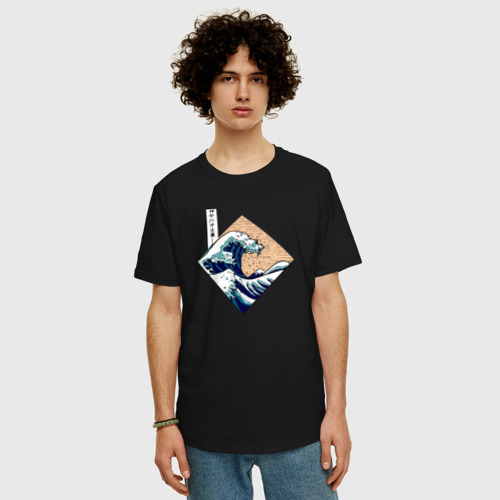 Мужская футболка хлопок Oversize с принтом Большая волна в Канагаве, фото на моделе #1