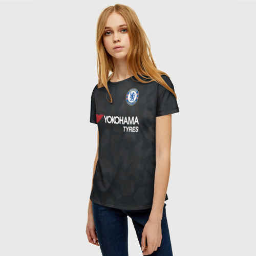 Женская футболка 3D с принтом Челси Форма Гостевая 17/18, фото на моделе #1