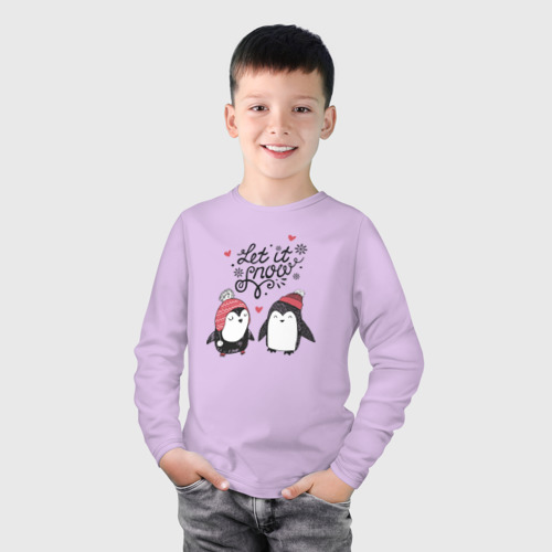 Детский лонгслив хлопок с принтом Пингвинчики, фото на моделе #1