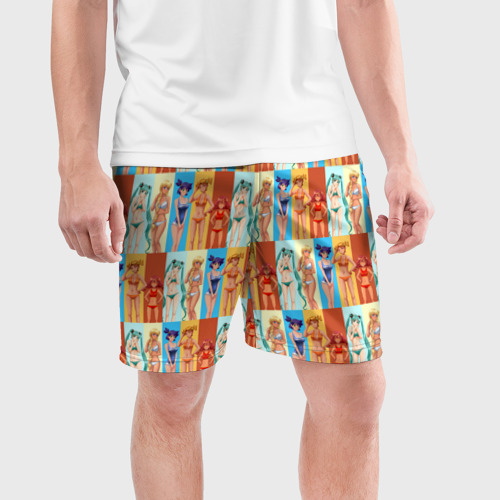 Мужские шорты спортивные с принтом Бесконечно лето - паттерн с героинями, фото на моделе #1