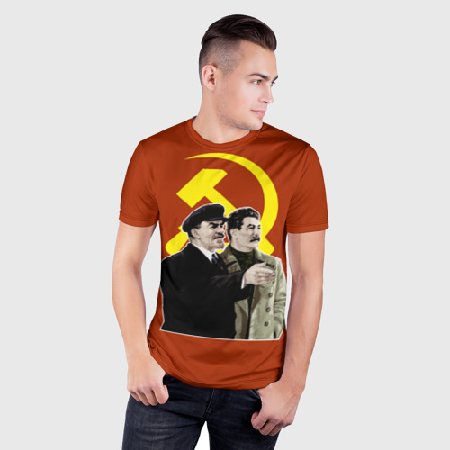 Мужская футболка 3D Slim с принтом Ленин Сталин, фото на моделе #1