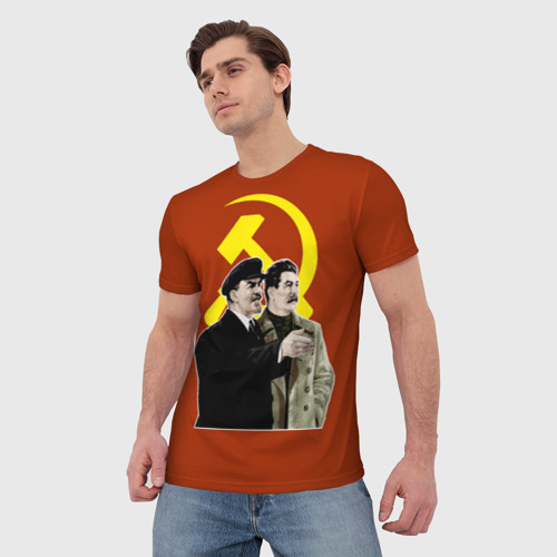 Мужская футболка 3D с принтом Ленин Сталин, фото на моделе #1