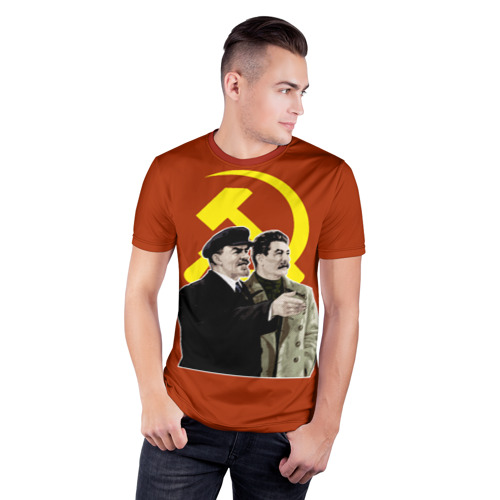 Мужская футболка 3D спортивная с принтом Ленин Сталин, фото на моделе #1