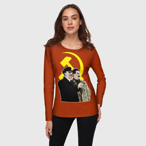 Женский лонгслив 3D с принтом Ленин Сталин, фото на моделе #1