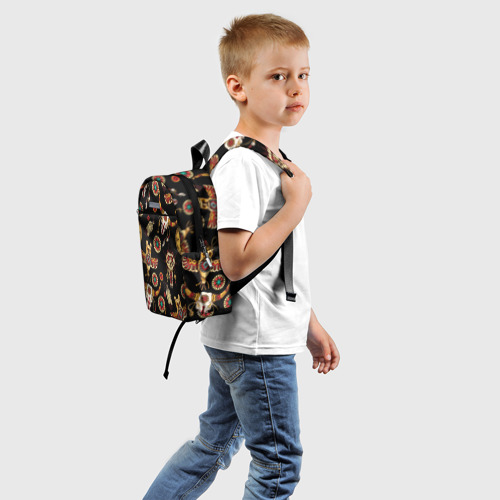 Детский рюкзак 3D с принтом Индейский орнамент, вид сзади #1