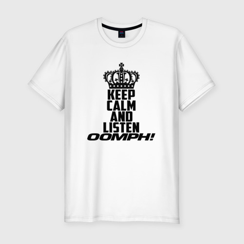 Мужская футболка хлопок Slim с принтом Keep calm and listen oomph!, вид спереди #2
