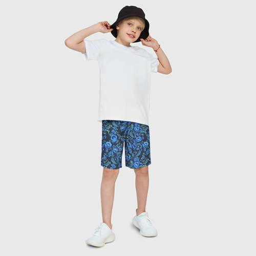 Детские спортивные шорты 3D с принтом Красивая гжель, фото на моделе #1