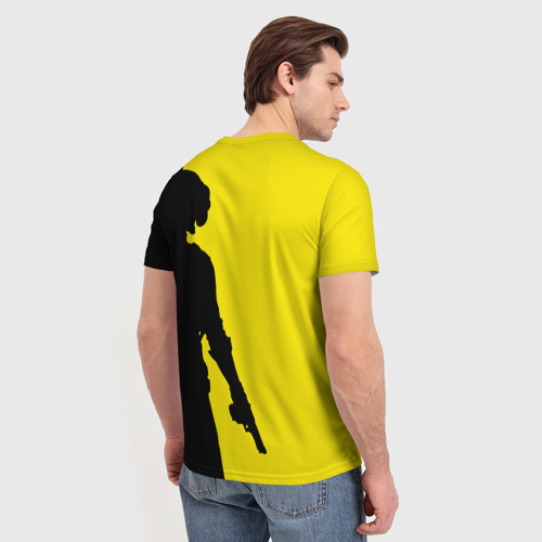Мужская футболка 3D с принтом PUBG ПАБГ yellow, вид сзади #2