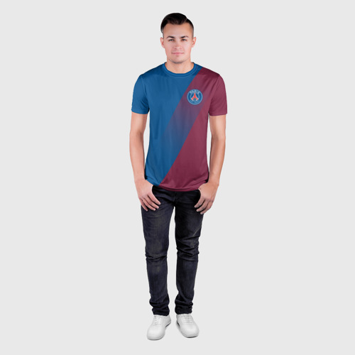 Мужская футболка 3D Slim с принтом PSG ЭЛИТНАЯ УНИФОРМА / ПСЖ, вид сбоку #3