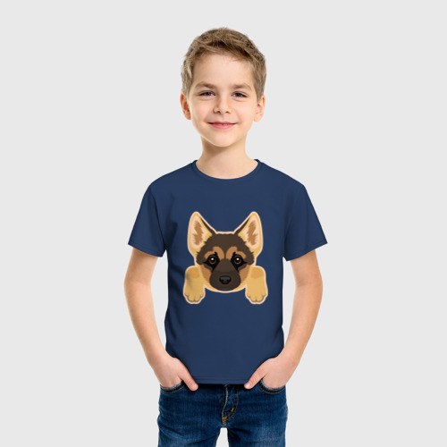 Детская футболка хлопок с принтом Немецкая овчарка щенок, фото на моделе #1