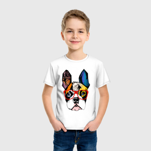 Детская футболка хлопок с принтом Лоскутный бульдог, фото на моделе #1