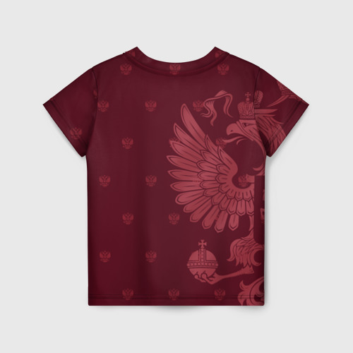 Детская футболка 3D с принтом Герб России - золотой, вид сзади #1