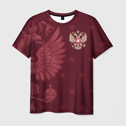 Мужская футболка 3D с принтом Герб России - золотой, вид спереди #2