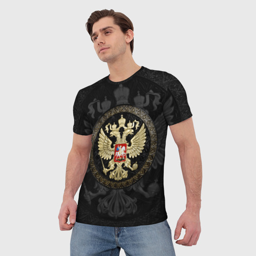 Мужская футболка 3D с принтом Герб России, фото на моделе #1