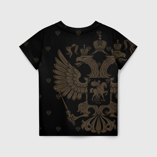 Детская футболка 3D с принтом Герб России золотой двуглавый орел, вид сзади #1