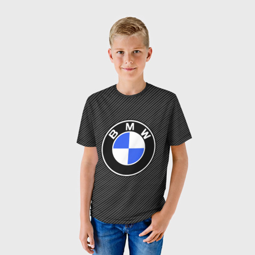 Детская футболка 3D с принтом BMW CARBON | БМВ КАРБОН, фото на моделе #1