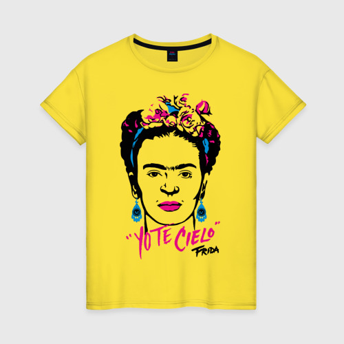 Женская футболка хлопок с принтом Фрида Кало, вид спереди #2