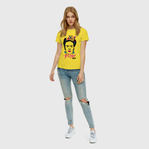 Женская футболка хлопок с принтом Фрида Кало, вид сбоку #3