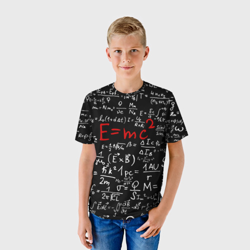 Детская футболка 3D с принтом Формулы E=mc2, фото на моделе #1