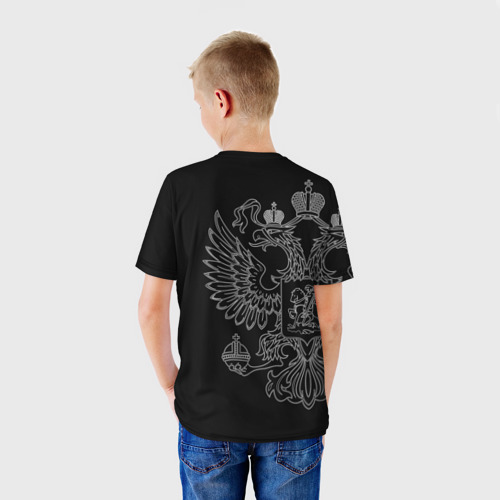 Детская футболка 3D с принтом Пограничник белый герб РФ, вид сзади #2