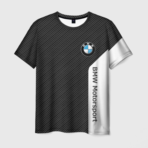 Мужская футболка 3D с принтом BMW carbon БМВ карбон, вид спереди #2