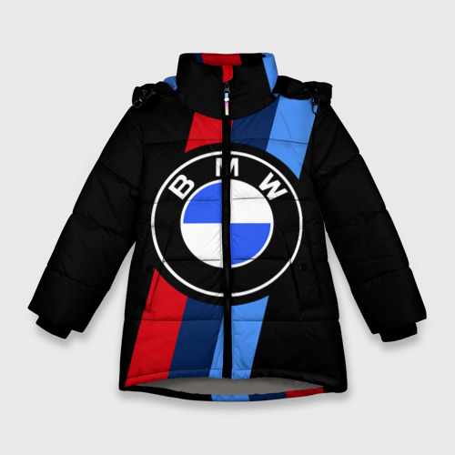 Зимняя куртка для девочек 3D с принтом BMW 2021 M SPORT / БМВ М СПОРТ, вид спереди #2