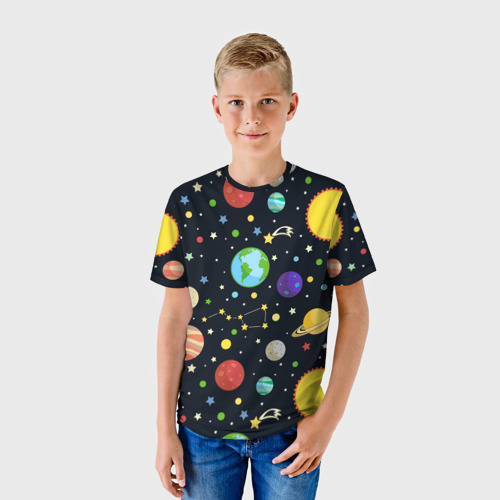 Детская футболка 3D с принтом Солнечная система, фото на моделе #1