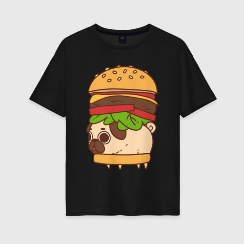 Женская футболка хлопок Oversize с принтом Мопс-бургер, вид спереди #2