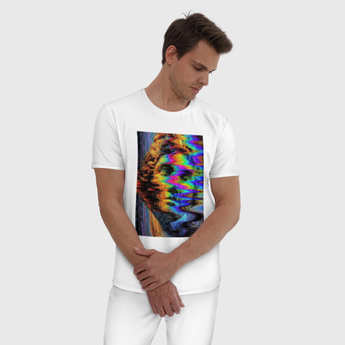 Мужская пижама хлопок с принтом Pixel glitch wave art David statue, фото на моделе #1