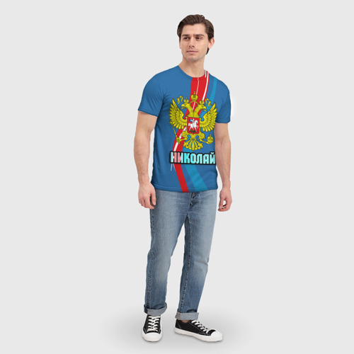 Мужская 3D футболка с принтом Герб Николай, вид сбоку #3