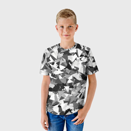 Детская футболка 3D с принтом Городской серый камуфляж, фото на моделе #1