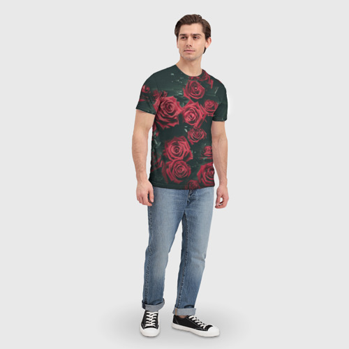 Мужская футболка 3D с принтом Цветы Розы, вид сбоку #3