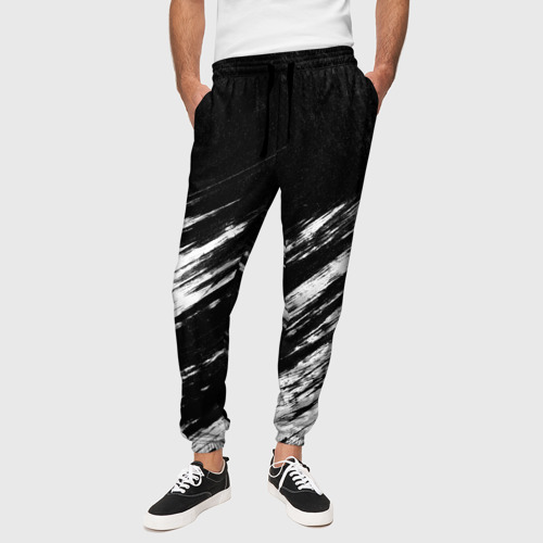 Мужские брюки 3D с принтом Abstraction black&white, вид сбоку #3