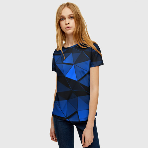 Женская футболка 3D с принтом Blue abstraction collection, фото на моделе #1