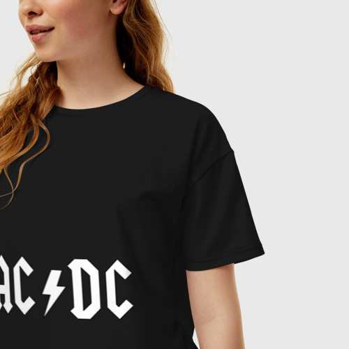 Женская футболка хлопок Oversize с принтом AC/DC, фото на моделе #1