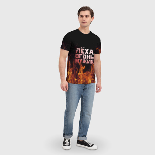 Мужская 3D футболка с принтом Лёха огонь мужик, вид сбоку #3