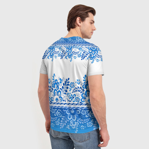 Мужская футболка 3D с принтом Россия гжель, вид сзади #2