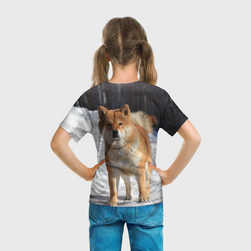 Детская футболка 3D с принтом Акита-ину, вид сзади #2