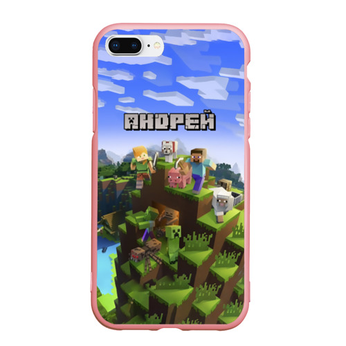 Чехол для iPhone 7Plus/8 Plus матовый с принтом Андрей - Minecraft, вид спереди #2