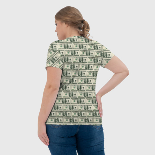 Женская футболка 3D с принтом Доллары, вид сзади #2