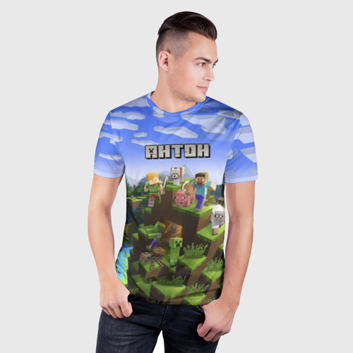 Мужская футболка 3D Slim с принтом Антон - Minecraft, фото на моделе #1
